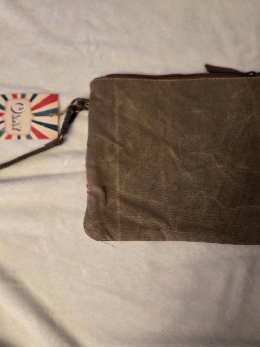 OLAY Orange and Brown Geometric Wristlet Clutch - Picture 2 of 7